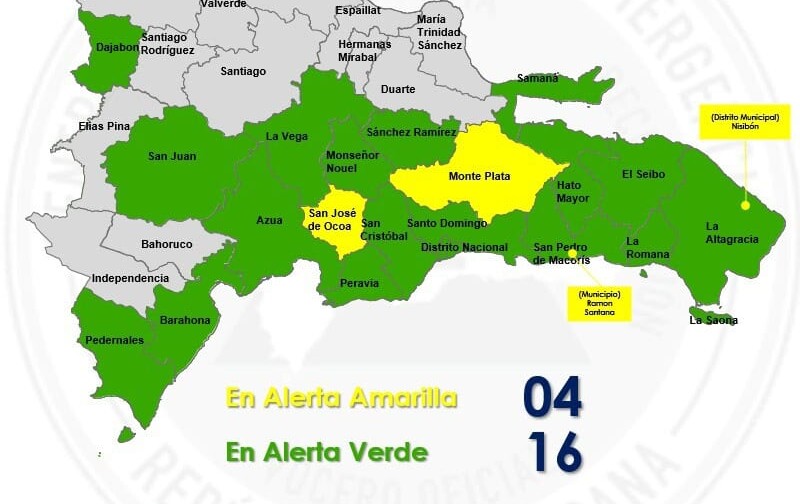COE reduce el nivel de alerta y coloca a 18 y el Distrito Nacional en